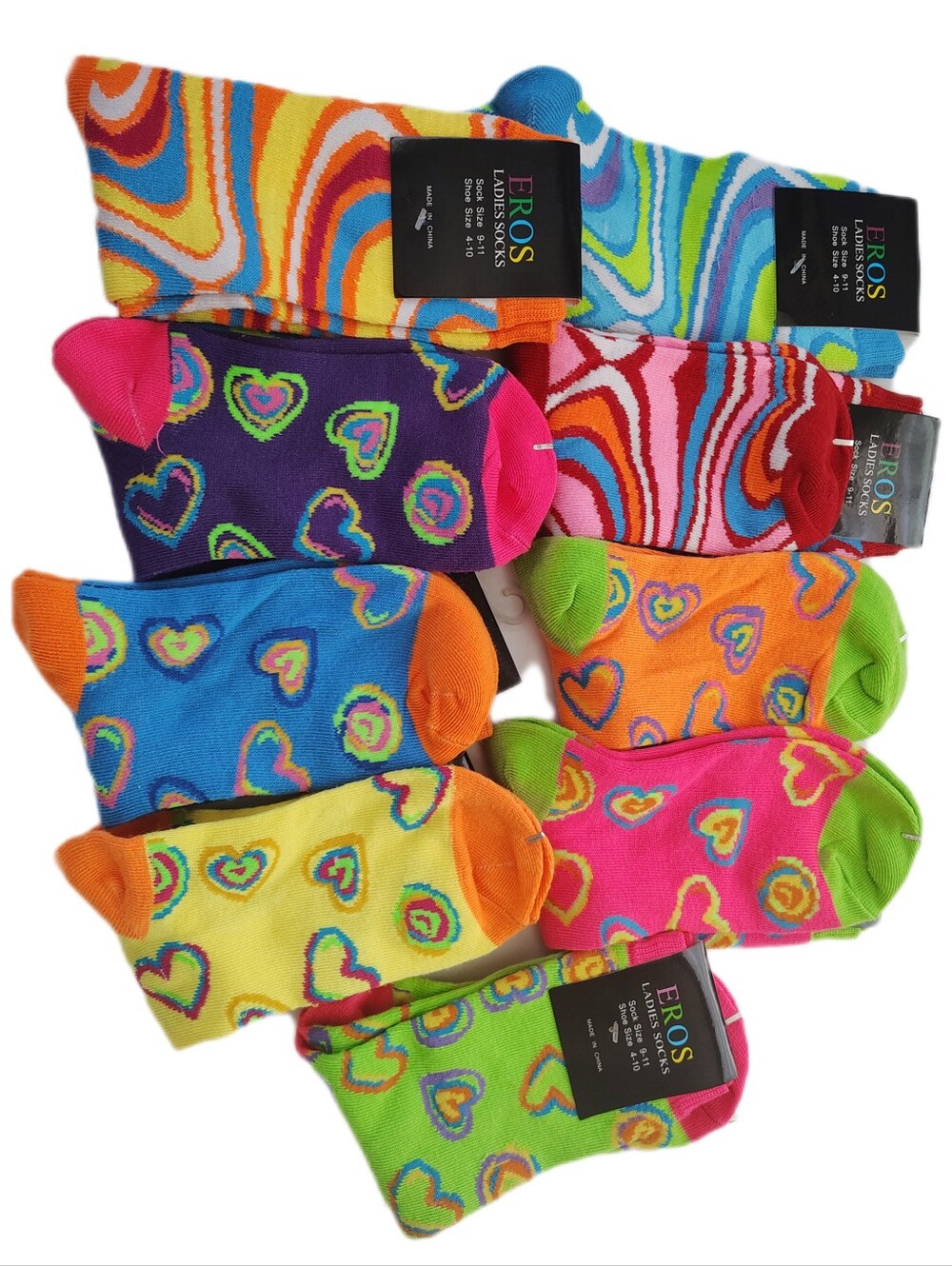 Eros Sock bundle Size 9-11 Fits Shoe Size 4-12 Soft Crew colorful Rare